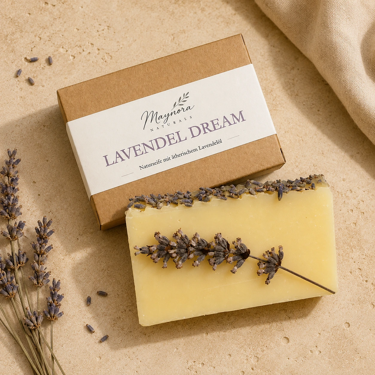 Maynora Naturals Lavendel Dream Naturseife mit Verpackung