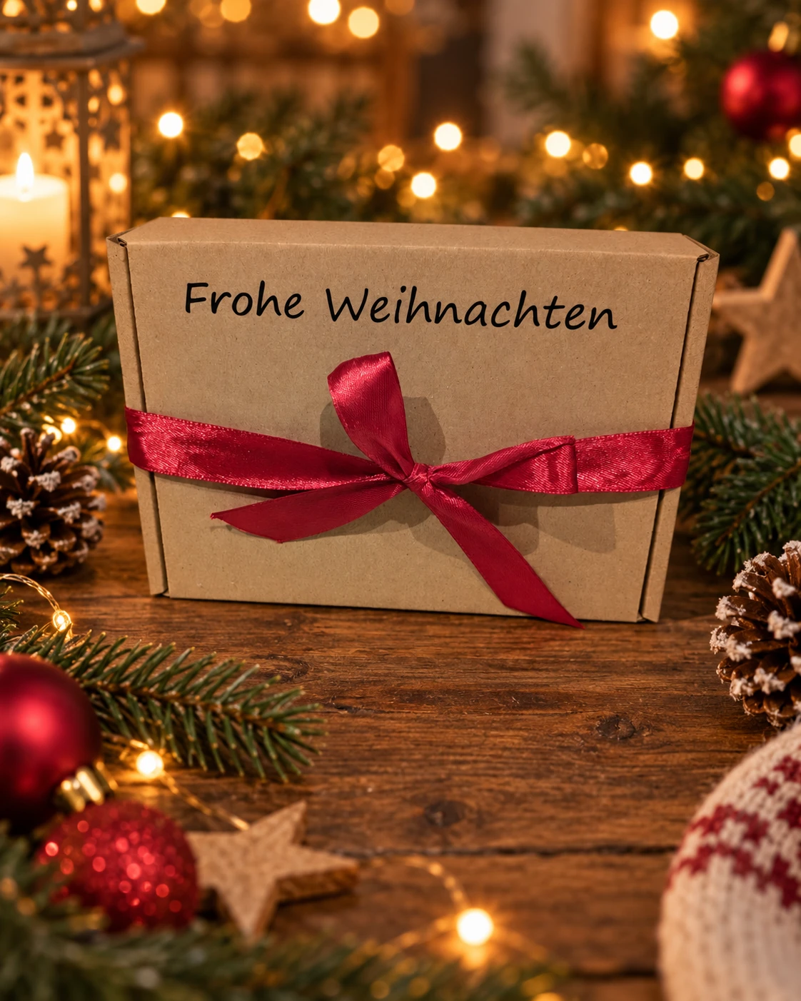 Geschlossenes Maynora Weihnachtsset mit roter Schleife