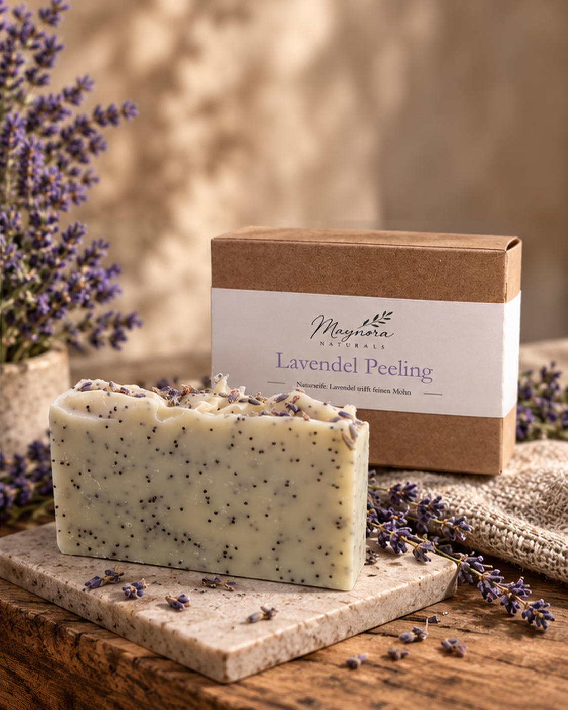 Lavendel Peeling Naturseife 100 g mit Verpackung